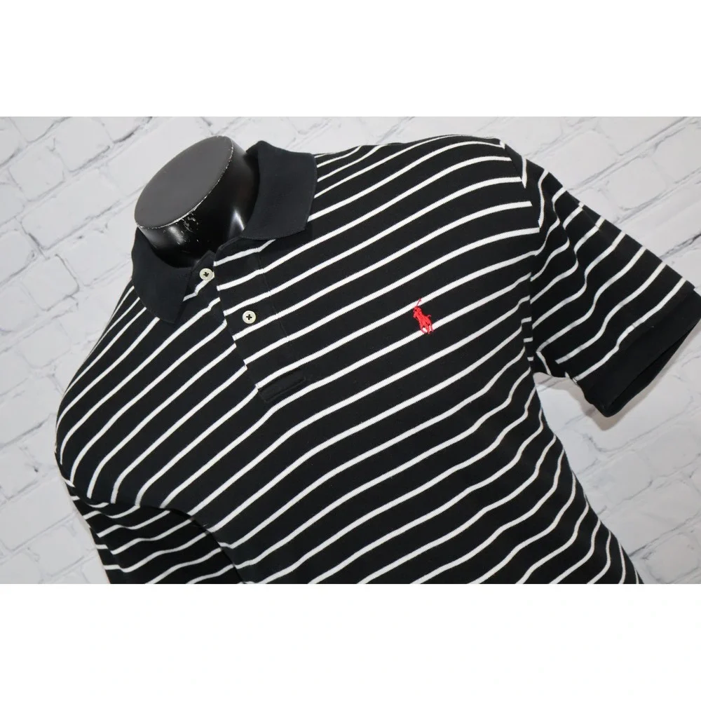 Polo Ralph Lauren Polo Shirt Mens XL Black White Striped Short Sleeve Pony Logo
